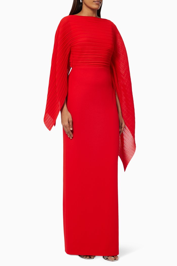 

The Simone Maxi Dress in Plissé Crepe, Red