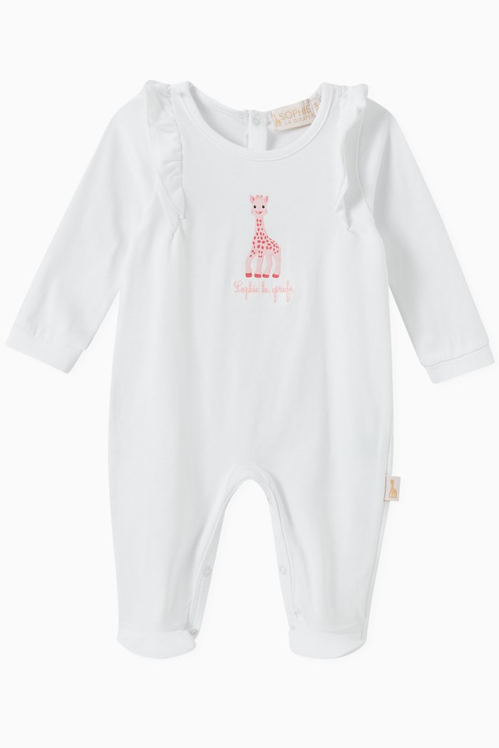 

Giraffe Print Ruffle Pyjama in Cotton, White