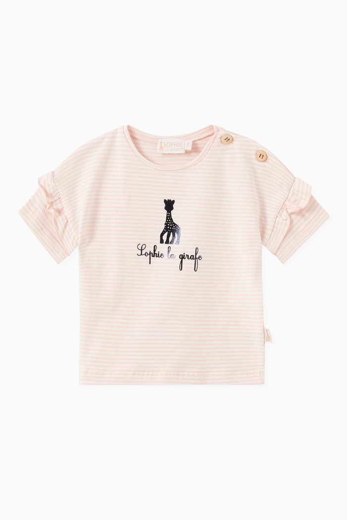 

Stripe Giraffe Print T-shirt in Cotton, Pink