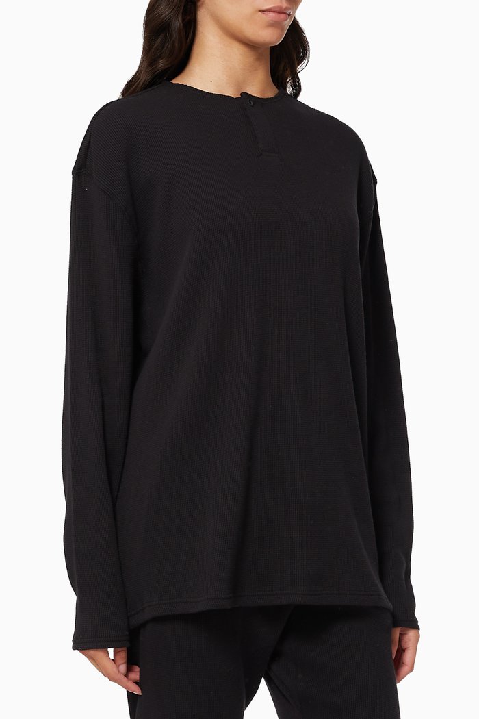 

Thermal Henley T-shirt in Cotton, Black