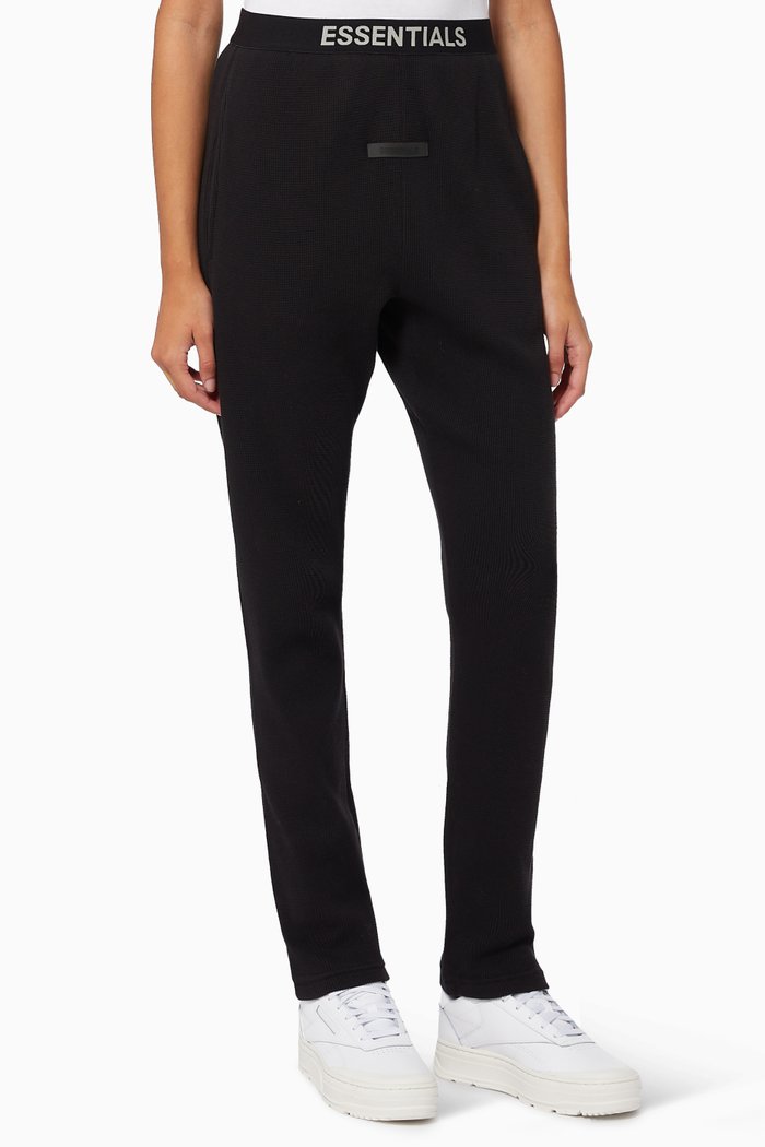 

Thermal Pants in Cotton waffle knit, Black