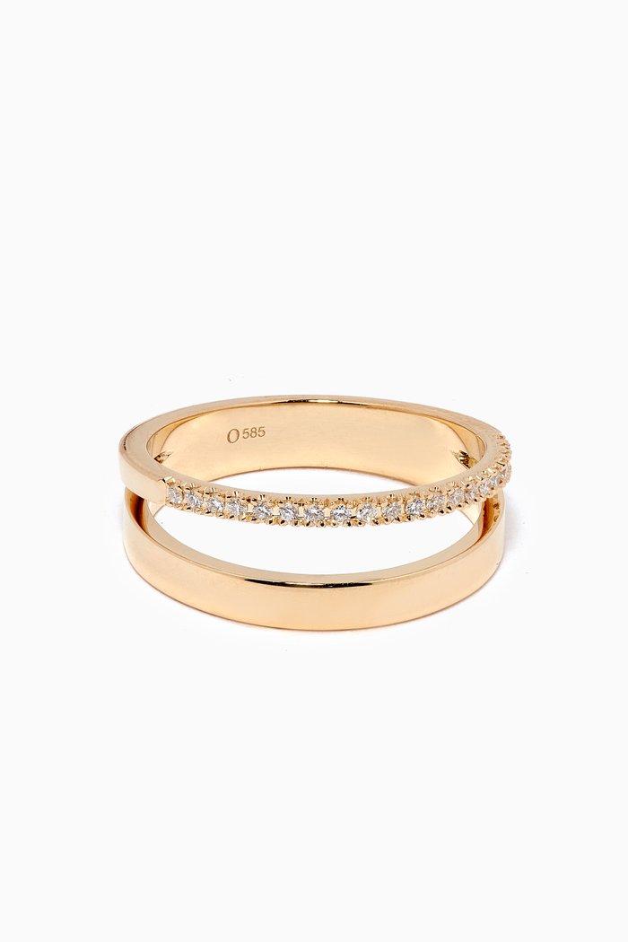 Diamond Line Double Ring in 14kt Yellow Gold