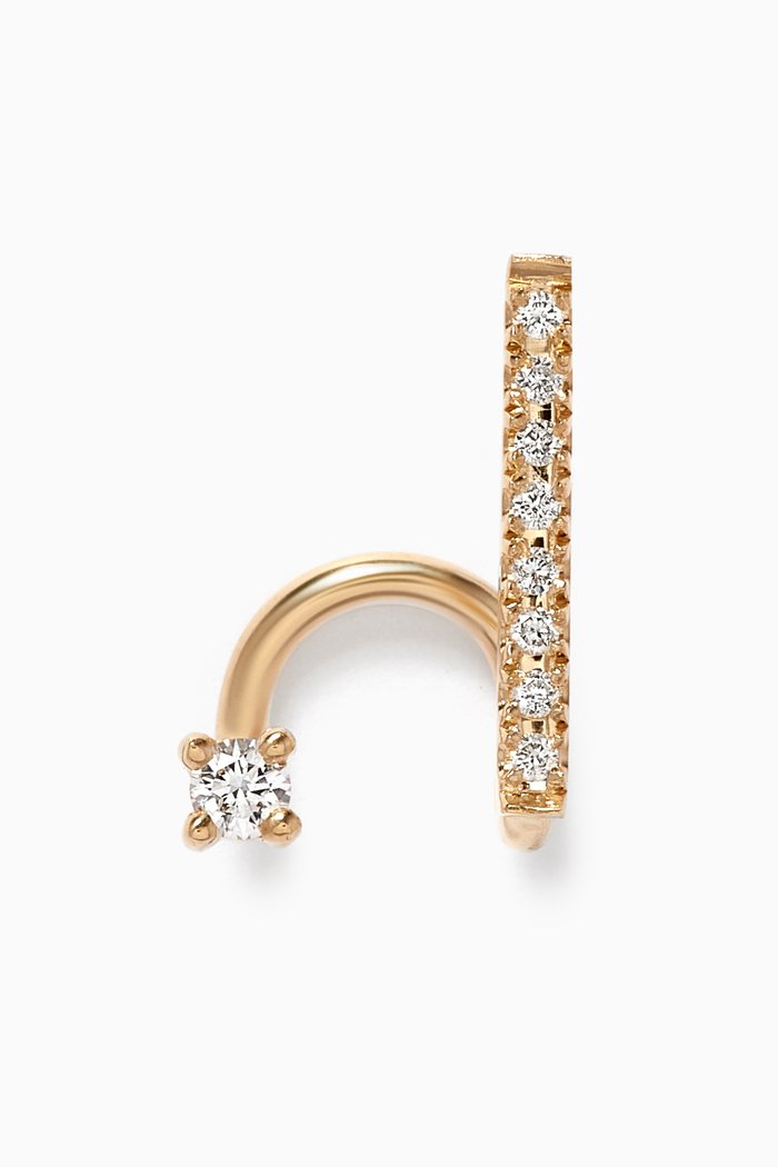 Diamond Line Spiral Single Earring in 14kt Yellow Gold, White