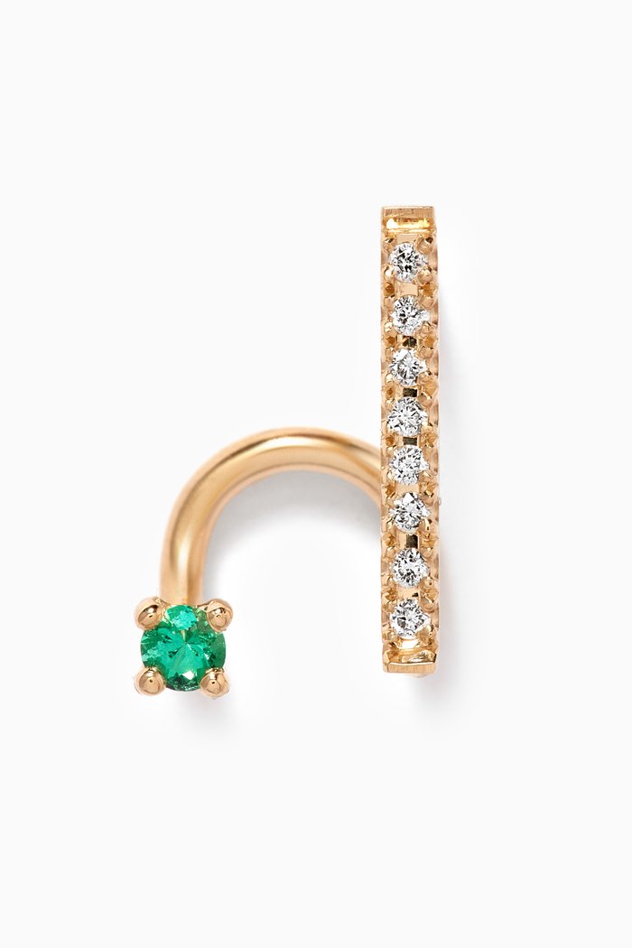 

Floating Emerald Diamond Spiral Single Earring in 14kt Yellow Gold, Green