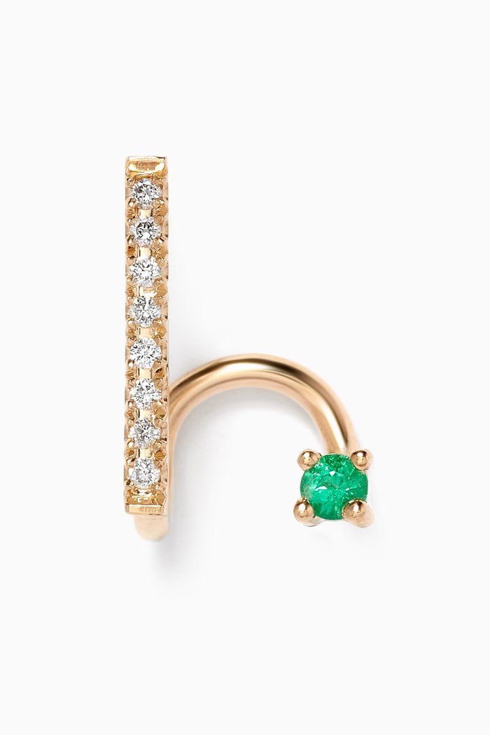 

Floating Emerald Diamond Spiral Single Earring in 14kt Yellow Gold