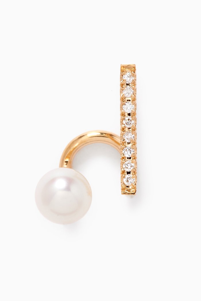 

Floating Pearl & Diamond Spiral Single Earring in 14kt Yellow Gold, White