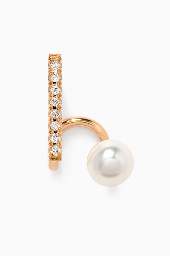 

Floating Pearl & Diamond Spiral Single Earring in 14kt Yellow Gold