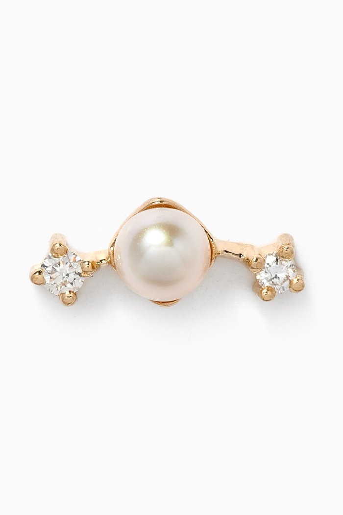 

Double Diamond & Pearl Single Stud Earring in 14kt Yellow Gold