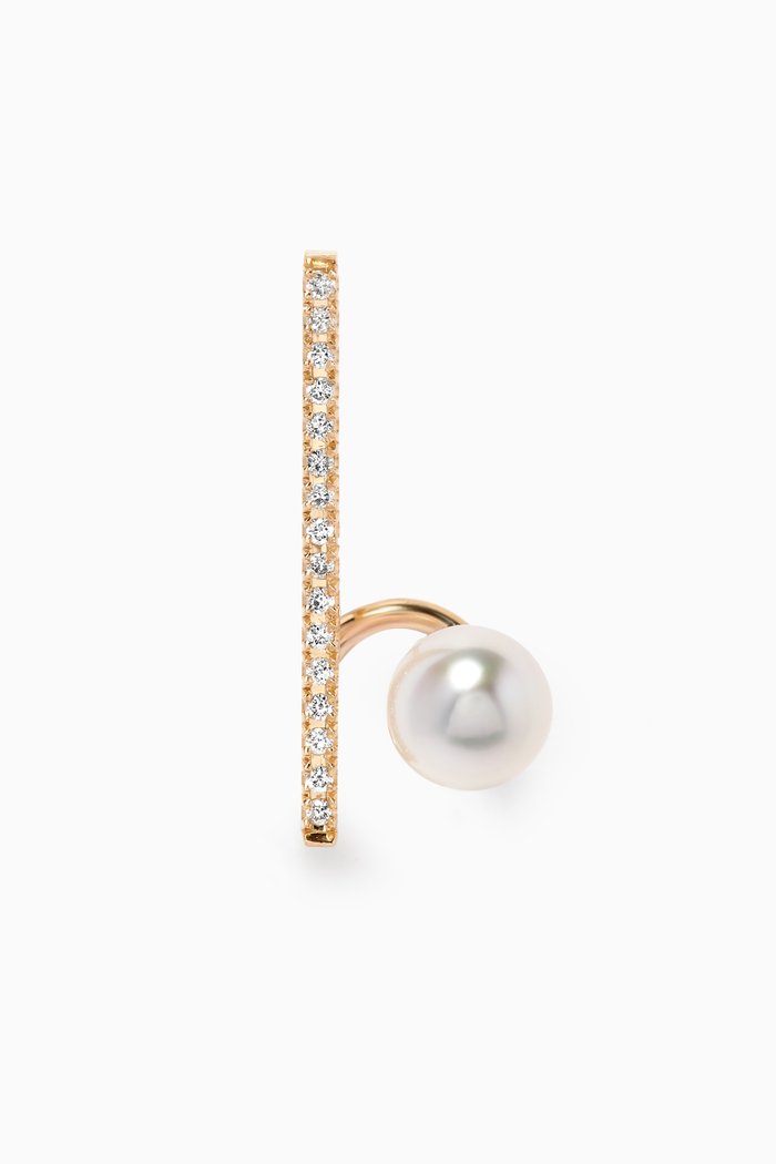 

Floating Pearl Vertical Diamond Single Earring in 14kt Yellow Gold, White