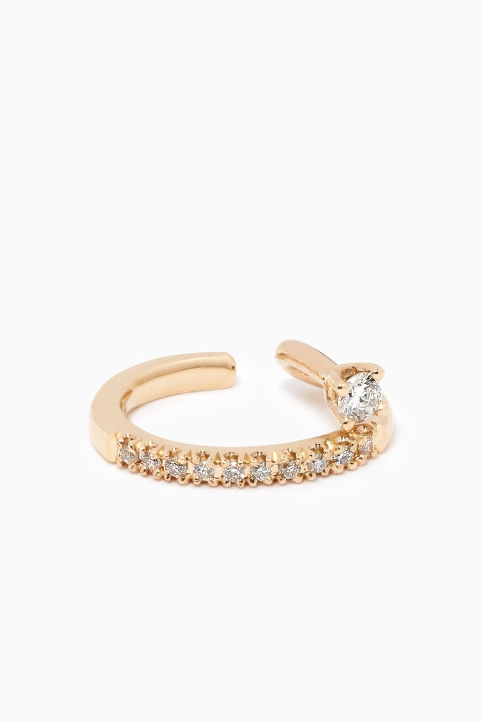 Floating Diamond Line Single Earcuff in 14kt Yellow Gold, White
