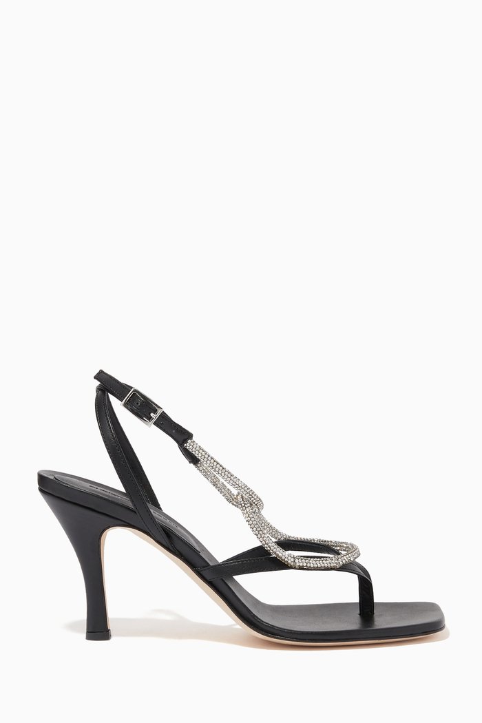 

Rope Linked Crystal Sandals in Nappa, Black