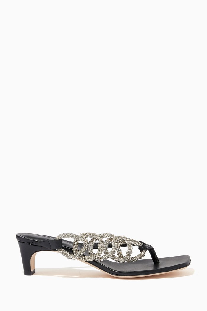 

Crystal Chain Mules in Nappa, Black