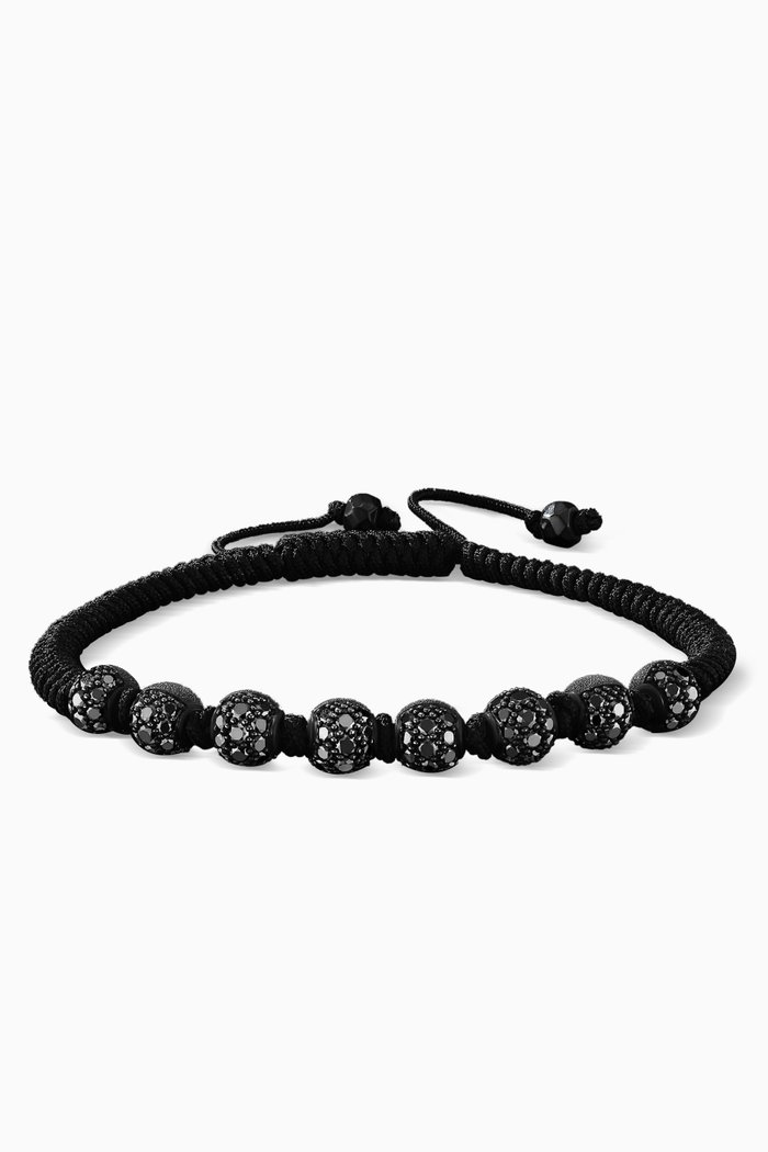 

Spiritual Beads Pavé Black Diamonds Woven Bracelet in Sterling Silver
