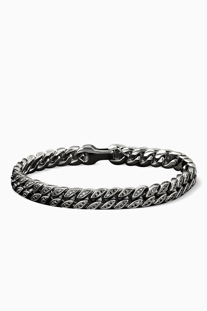 

Curb Chain Bracelet with Pavé Black Diamonds in Sterling Silver, 8mm