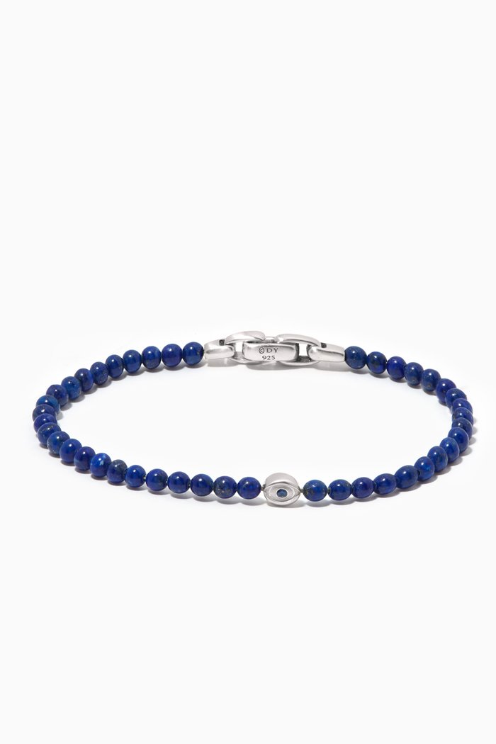Spiritual Beads Evil Eye Lapis & Sapphire Bracelet in Sterling Silver, Blue