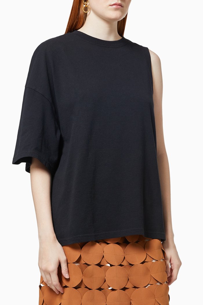 

One Sleeve T-shirt in Organic Cotton, Black