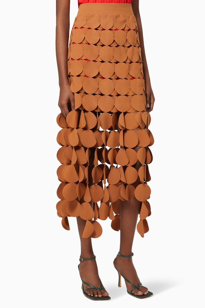 

Laser Cut Multi Circle Double Layer Skirt, Brown