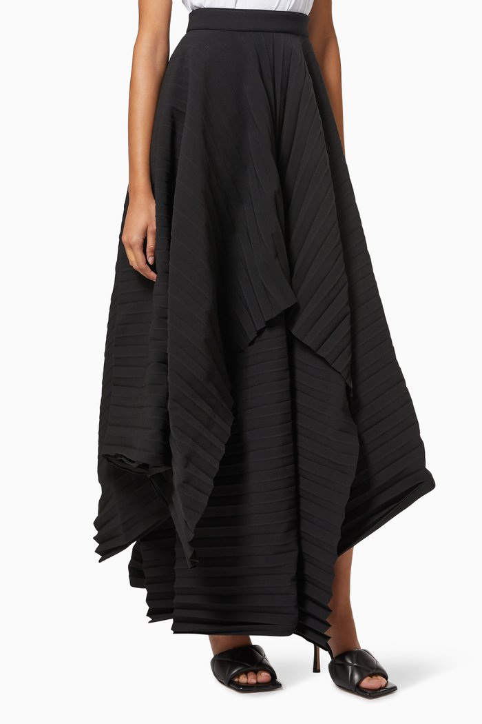 

Double Layer Asymmetric Pleated Skirt, Black