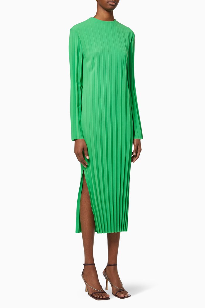 

Side Slit Pleated Midi Dress, Green