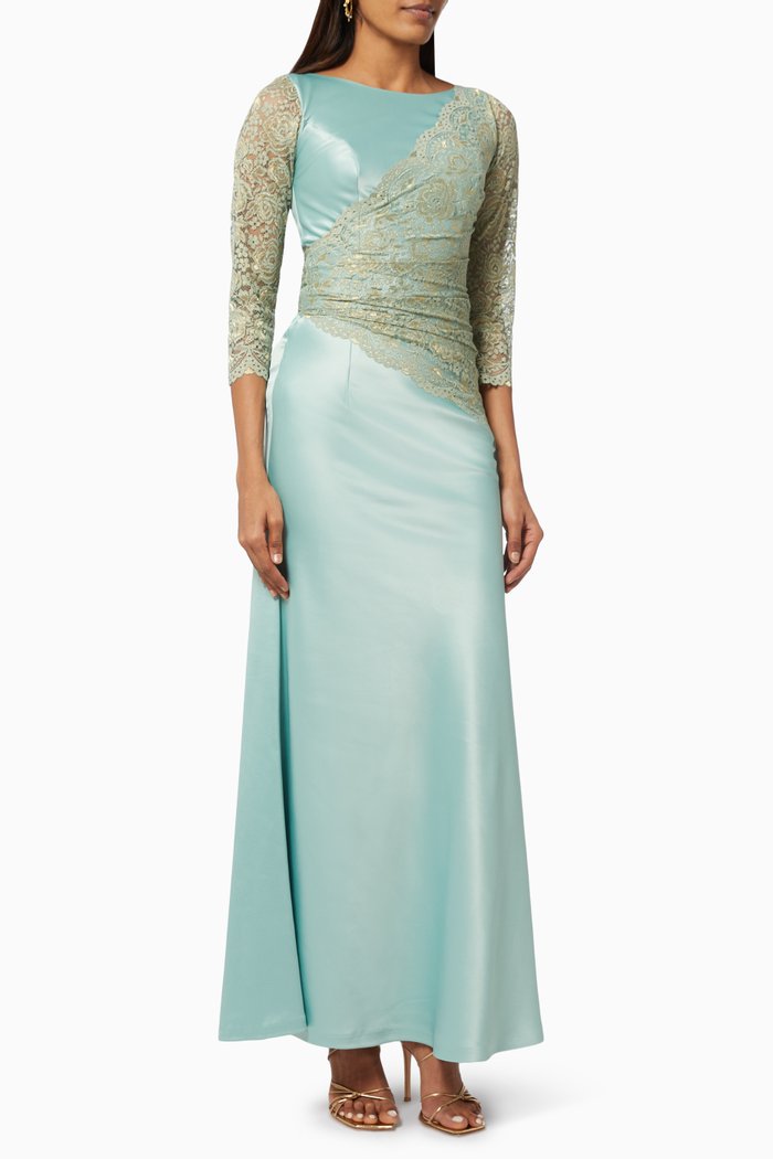 

Shimmery Lace Dress in Chiffon, Green