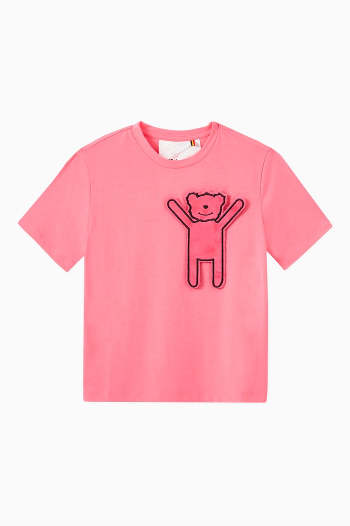 

T-shirt with Standing Teddy Patch in Cotton Jersey, Pink