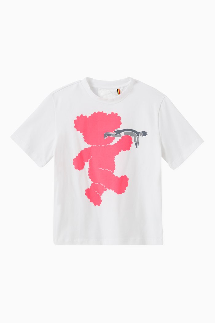 

T-shirt with Walking Teddy Print in Cotton Jersey, White