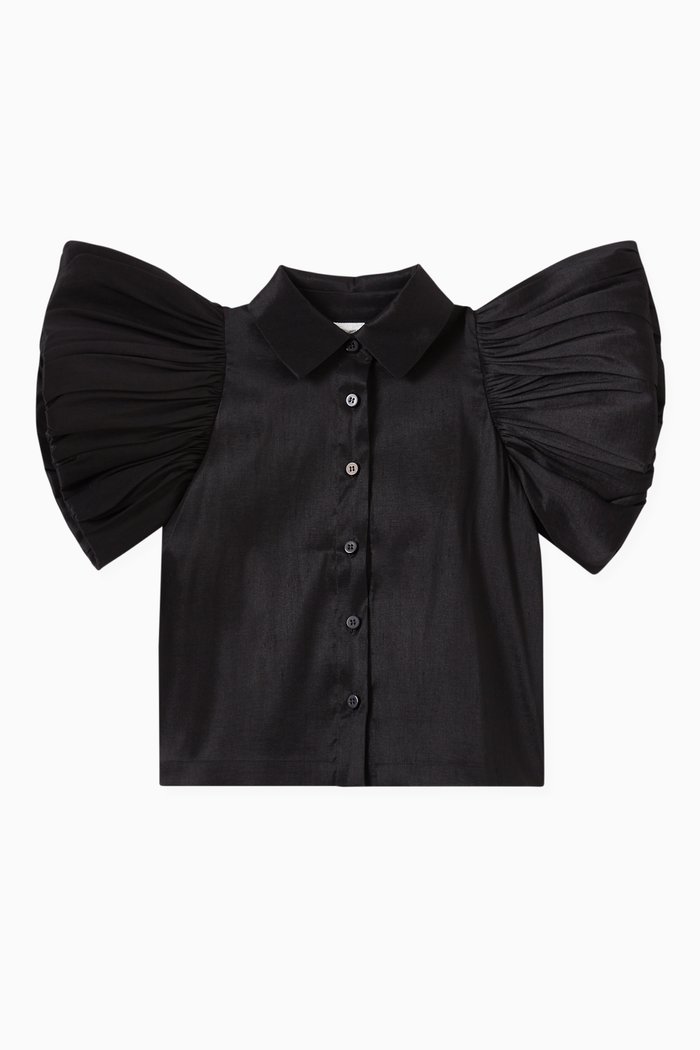 

Ruffle Sleeve Top in Tafta, Black