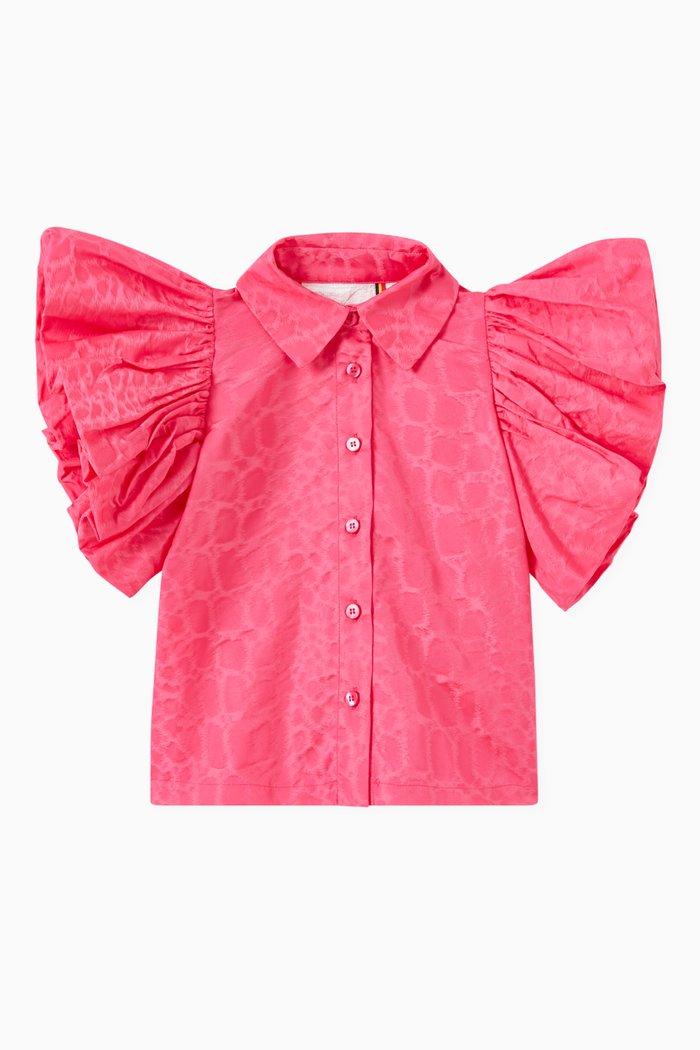 

Ruffle Sleeve Top in Leo Jacquard, Pink
