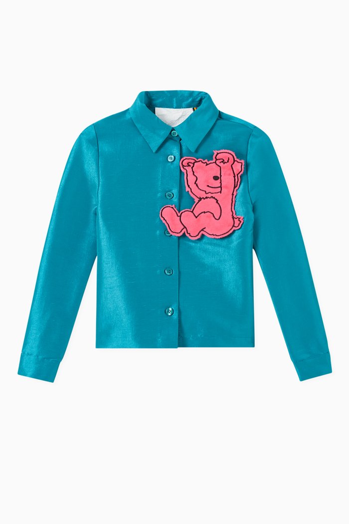 

Shirt with Sitting Teddy Patch in Tafta, Blue