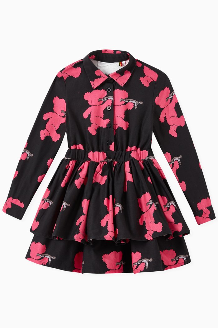 

Shirt Dress in Walking Teddy Print Cotton, Black