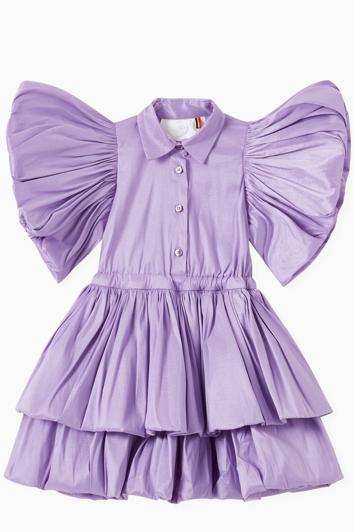 

Ruffle Sleeve Tiered Dress in Tafta, Purple