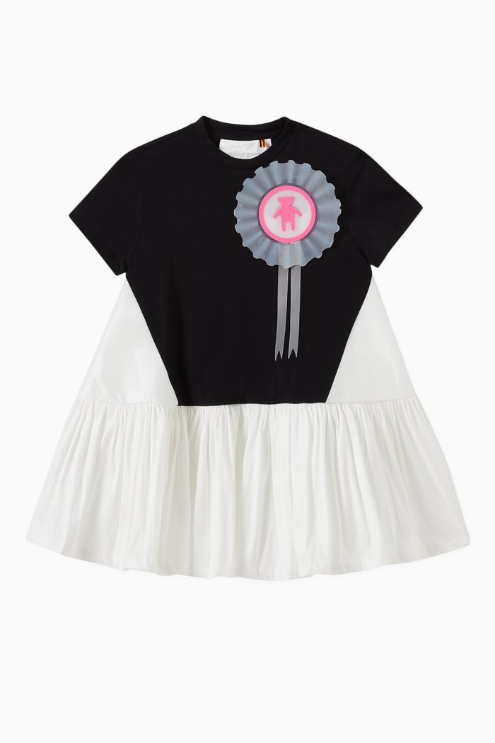 

T-shirt Tired Dress with Teddy Patch in Cotton Jersey & Tafta, Multicolour