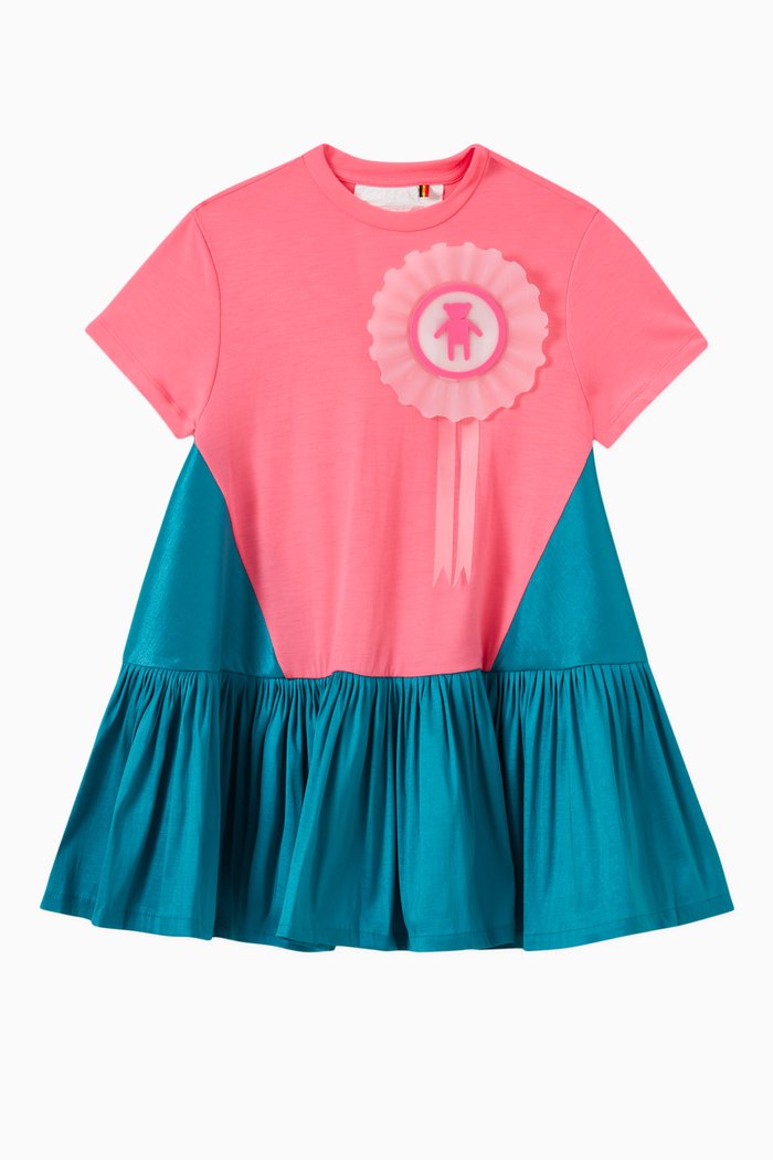

T-shirt Tired Dress with Teddy Patch in Cotton Jersey & Tafta, Multicolour