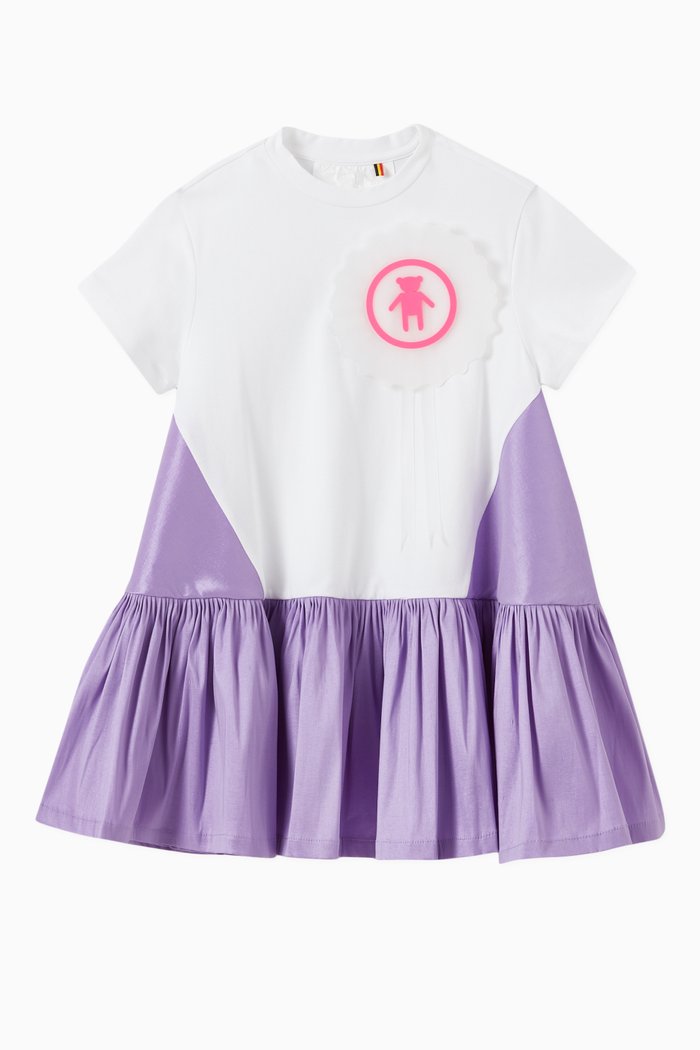 

T-shirt Tired Dress with Teddy Patch in Cotton Jersey & Tafta, Multicolour
