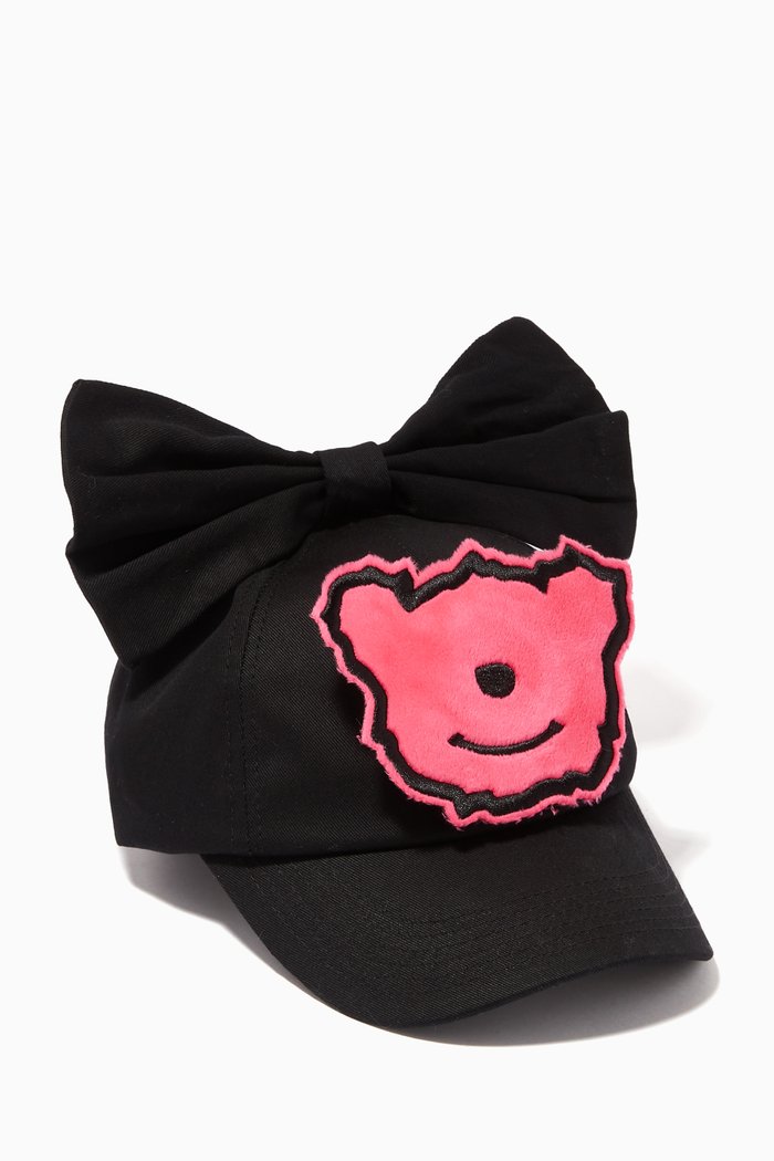 

Bow Baseball Cap with Teddy Patch in Cotton Canvas, Black