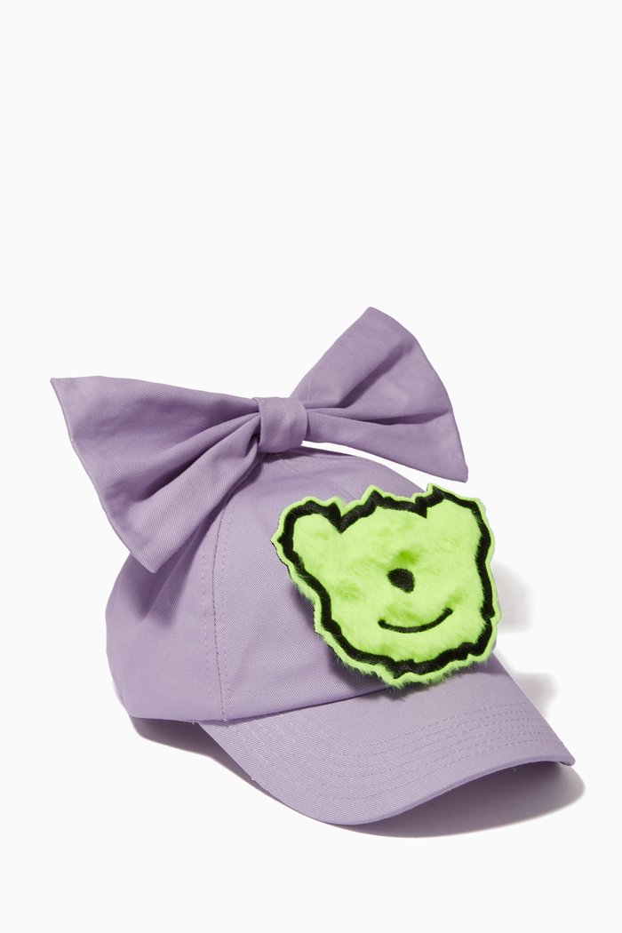 

Bow Baseball Cap with Teddy Patch in Cotton Canvas, Purple