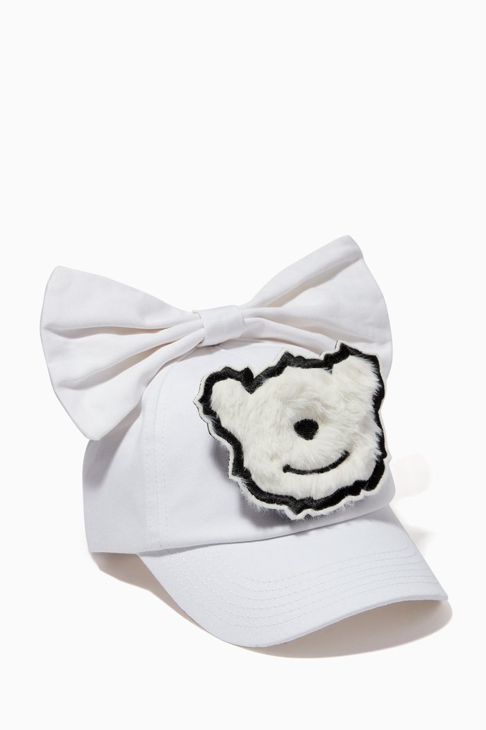 

Bow Baseball Cap with Teddy Patch in Cotton Canvas, White