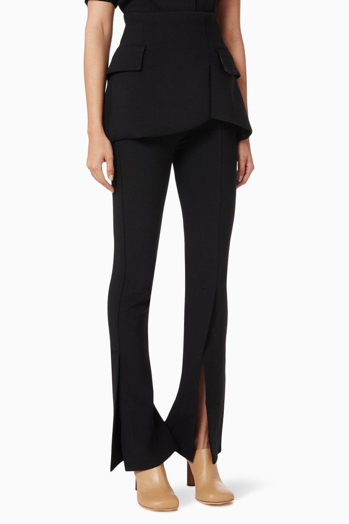 

Fitted Peplum Slit Pants, Black