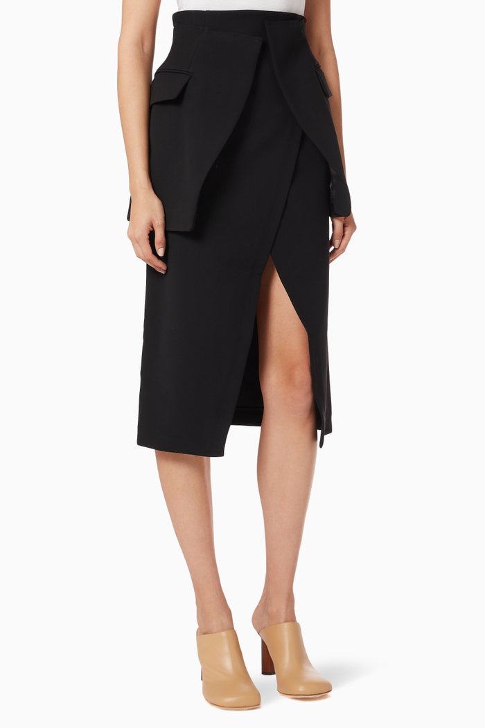 

Peplum Wrap Midi Skirt, Black