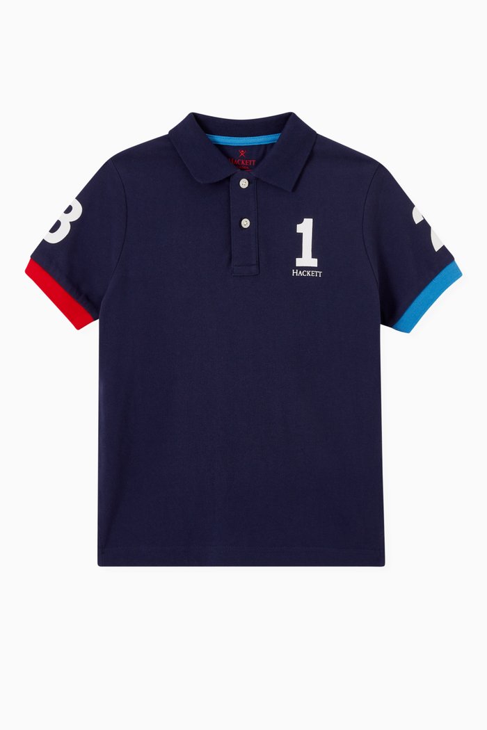 

Number Lettering Polo T-shirt in Cotton, Blue