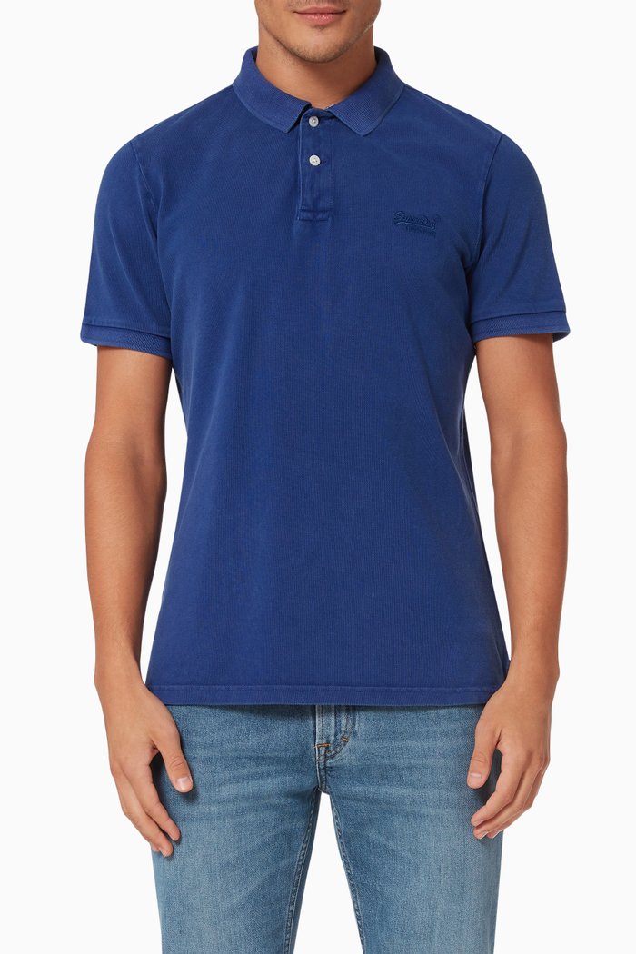

Vintage Destroyed Polo Shirt in Organic Cotton Piqué, Blue
