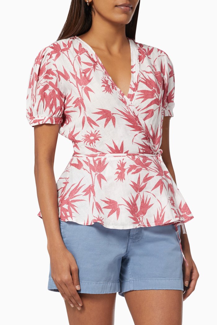 

Floral Wrap Top in Linen, Pink