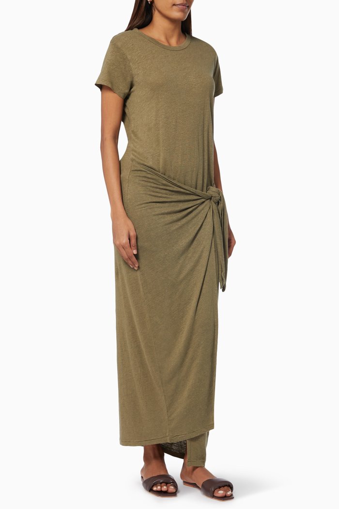 T-shirt Wrap Dress in Linen Jersey, Green