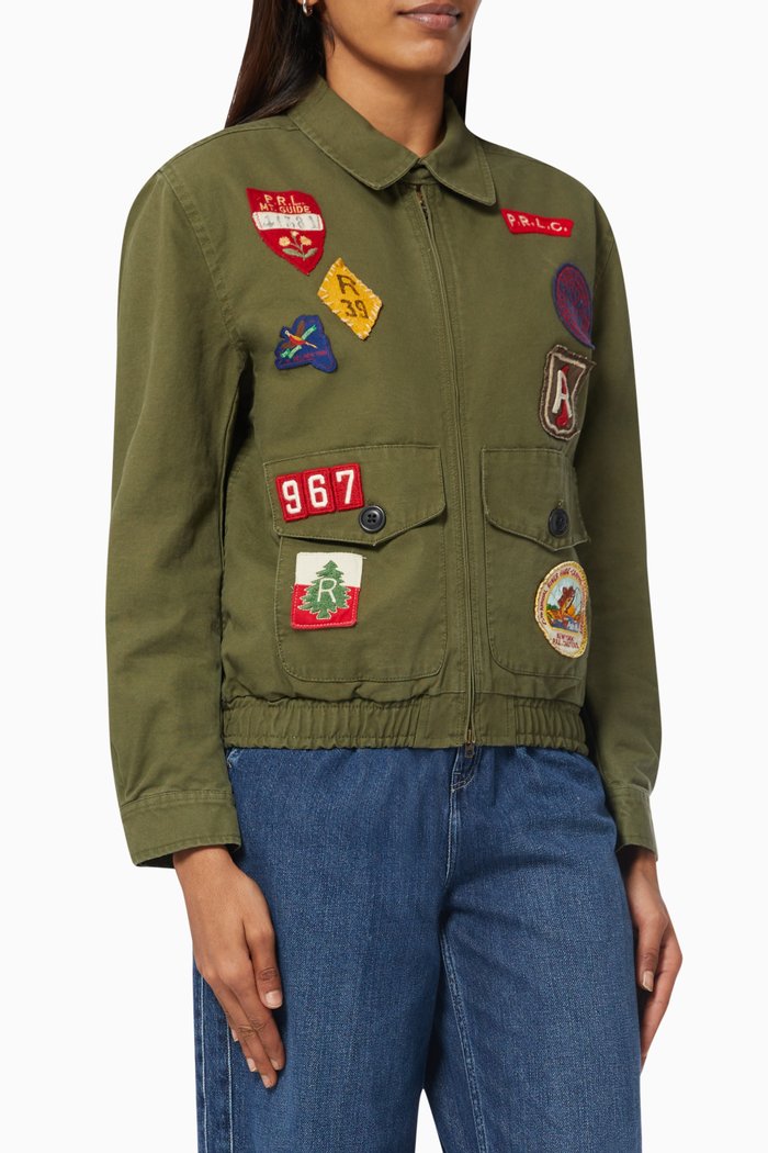 

Graphic Bomber Jacket in Cotton Canvas, Green