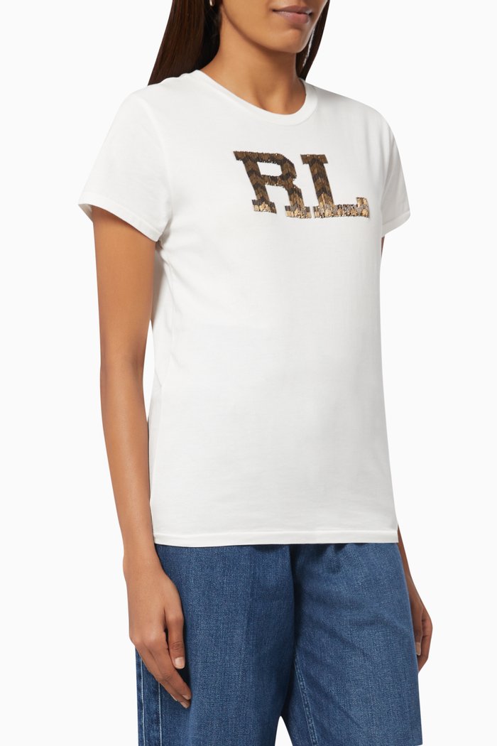 

Beaded Monogram T-shirt in Cotton Jersey, White