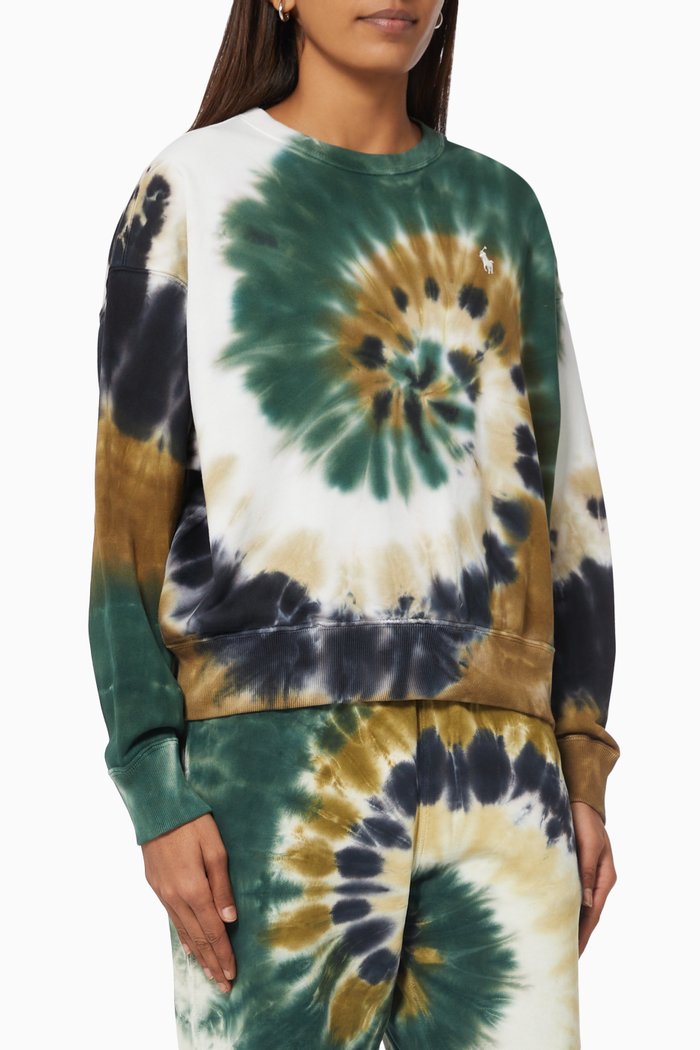 Spiral Tie Dye Sweatshirt in French Terry, Green
