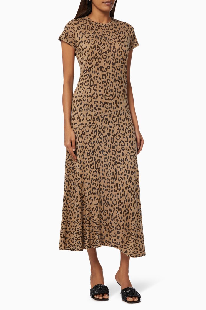 

Graphic Maxi Dress in Printed Linen Jersey, Multicolour