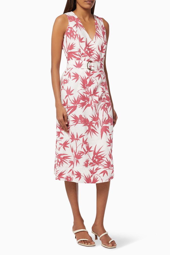

Belted Floral Wrap Dress in Linen, Pink