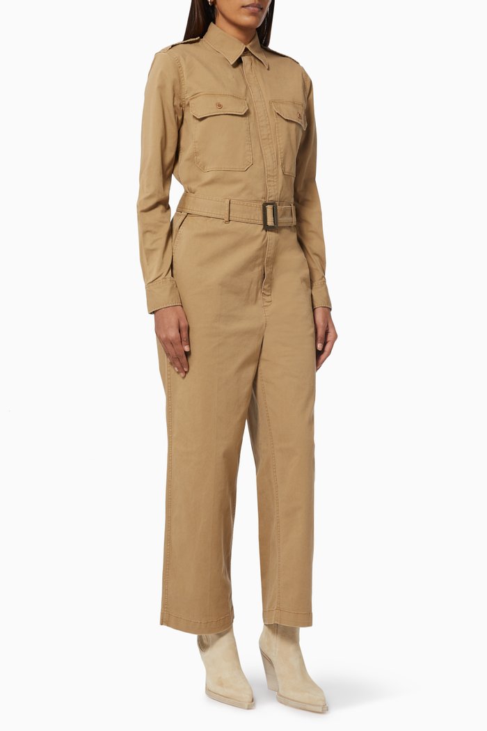 

Belted Jumpsuit in Cotton Twill, Brown