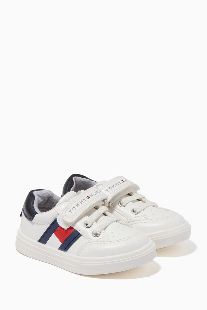 

Logo Flag Velcro Sneakers in Faux Leather, White